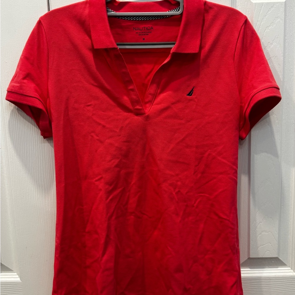 Nautica Women's Bright Red Short Sleeve Polo